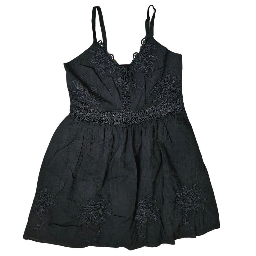 EXPRESS Black Whimsygoth Witchy Coquette Lace Trim Gauzy Flowy Babydoll Tunic S